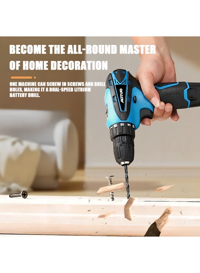 AOTUO طقم مثقاب كهربائي لاسلكي - مثقاب تأثير 12 فولت مع رؤوس مفك البراغي ورؤوس مثقاب براد - مفك براغي قابل لإعادة الشحن مع بطاريتين - طقم أدوات منزلية - Image 3