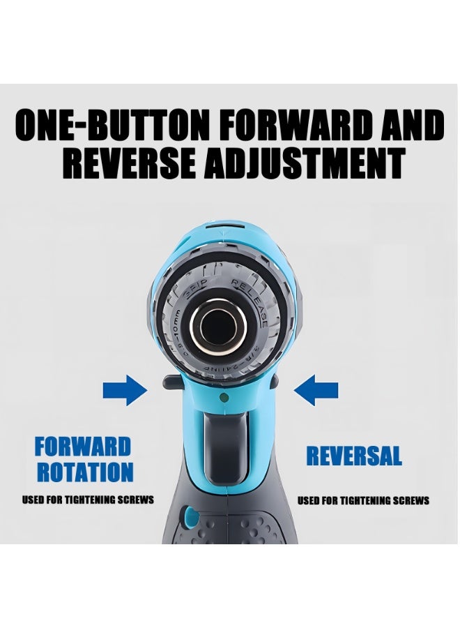 AOTUO طقم مثقاب كهربائي لاسلكي - مثقاب تأثير 12 فولت مع رؤوس مفك البراغي ورؤوس مثقاب براد - مفك براغي قابل لإعادة الشحن مع بطاريتين - طقم أدوات منزلية - Image 4