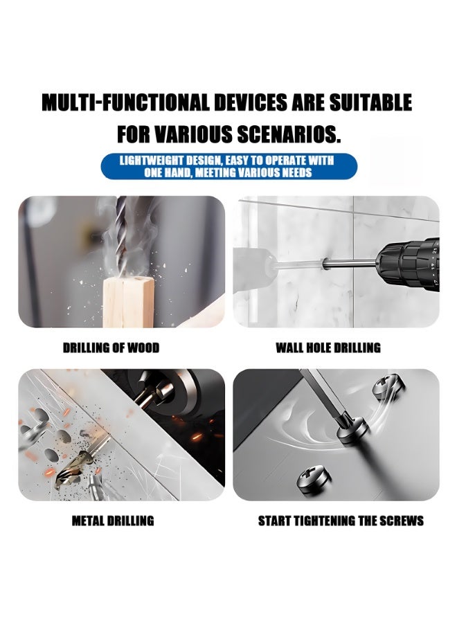 AOTUO طقم مثقاب كهربائي لاسلكي - مثقاب تأثير 12 فولت مع رؤوس مفك البراغي ورؤوس مثقاب براد - مفك براغي قابل لإعادة الشحن مع بطاريتين - طقم أدوات منزلية - Image 5