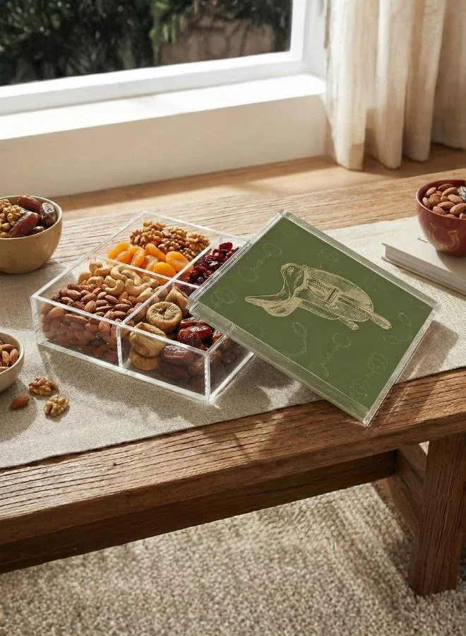 صلصال Fares Olive Green Nuts & Dates Box - Square Acrylic Box