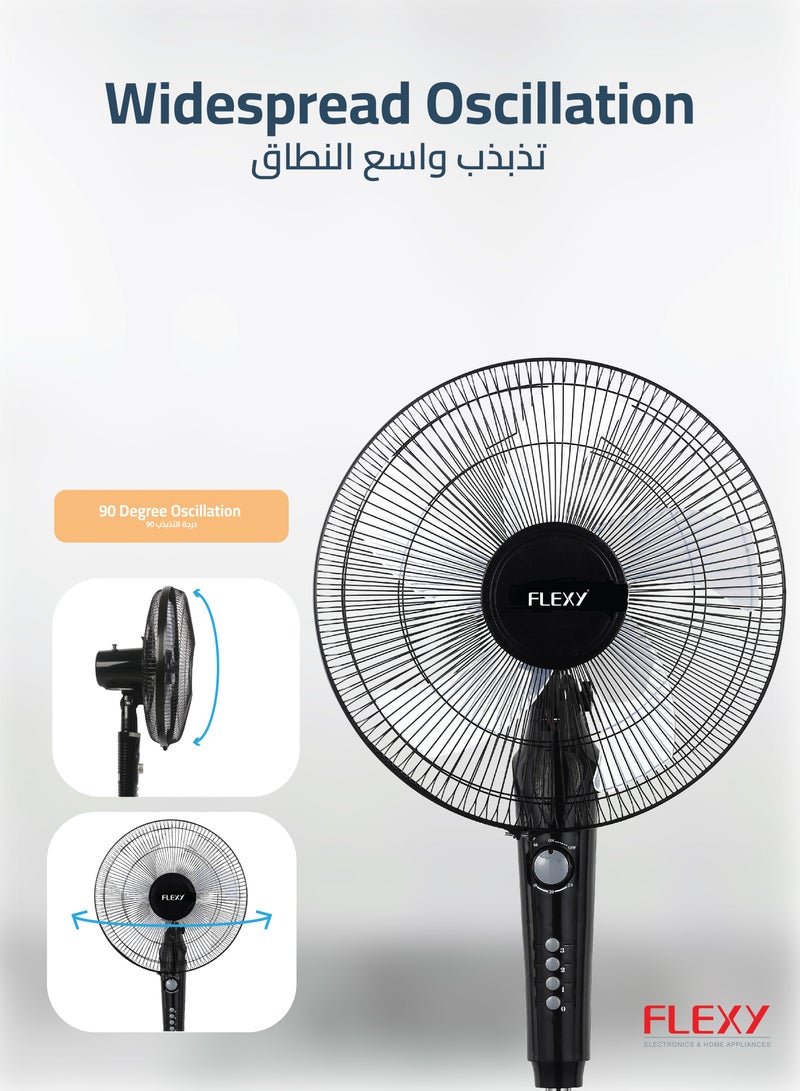 فليكسي مروحة بقاعدة فليكسي 16، مروحة ستاند بـ 5 شفرات، 3 سرعات%مثالية، مؤقت دقيق 60 دقيقة، محرك نحاسي 100  - Image 5