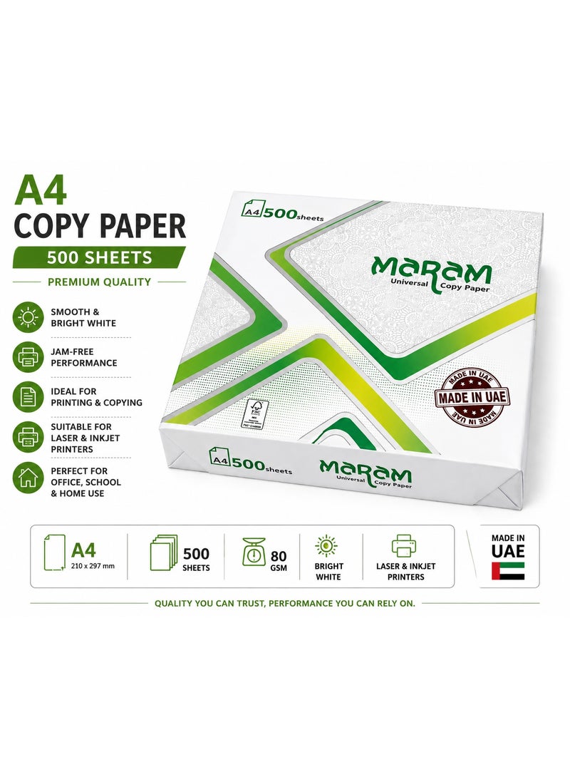 A4 Copy Paper 80 GSM, Premium Multipurpose Printer Paper, High Whiteness, Jam-Free for Inkjet & Laser Printers, 500 Sheetsx 5 MADE IN UAE Jumbo Value Pack of 5, 2500 Sheets - Image 2