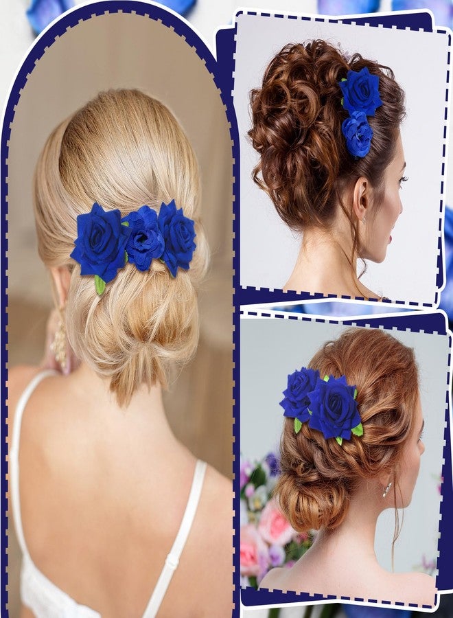 BBTO 21 Pieces Flower Hair Clip Rose Hair Clips Hair Barrettes for Women Flower Hair Accessories Boho Bride Claw Clip Hairpin Brooch Pin Headpiece for Wedding(Royal Blue,Large, Small) - Image 3