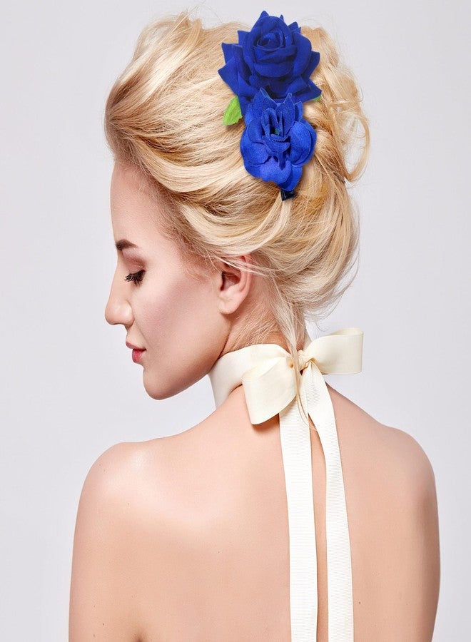 BBTO 21 Pieces Flower Hair Clip Rose Hair Clips Hair Barrettes for Women Flower Hair Accessories Boho Bride Claw Clip Hairpin Brooch Pin Headpiece for Wedding(Royal Blue,Large, Small) - Image 5