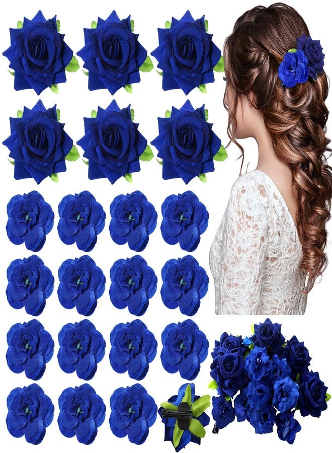 BBTO 21 Pieces Flower Hair Clip Rose Hair Clips Hair Barrettes for Women Flower Hair Accessories Boho Bride Claw Clip Hairpin Brooch Pin Headpiece for Wedding(Royal Blue,Large, Small) - Image 1