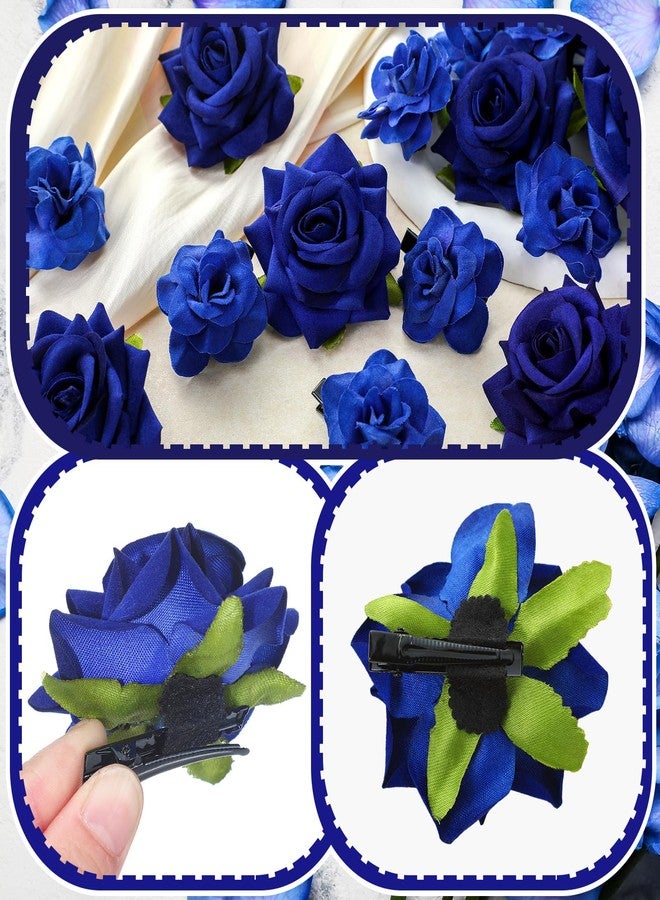 BBTO 21 Pieces Flower Hair Clip Rose Hair Clips Hair Barrettes for Women Flower Hair Accessories Boho Bride Claw Clip Hairpin Brooch Pin Headpiece for Wedding(Royal Blue,Large, Small) - Image 4