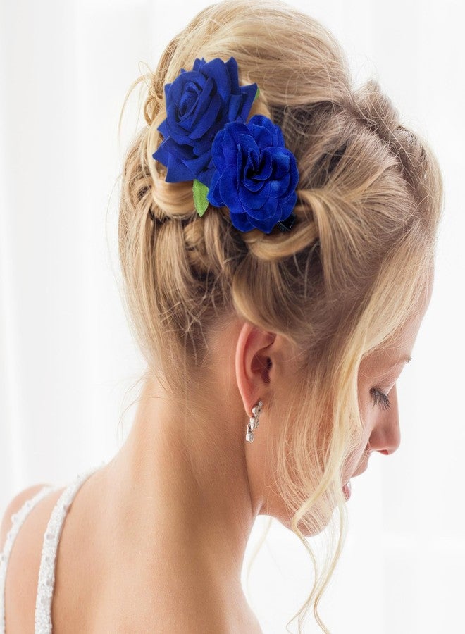 BBTO 21 Pieces Flower Hair Clip Rose Hair Clips Hair Barrettes for Women Flower Hair Accessories Boho Bride Claw Clip Hairpin Brooch Pin Headpiece for Wedding(Royal Blue,Large, Small) - Image 2