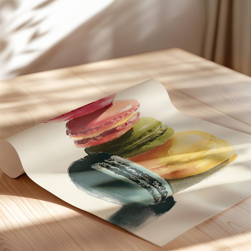 TNESSENTIAL Colorful Macarons Painting Poster or Canvas Print, Minimalist Dessert Poster, French Cookie Print, Cute Kitchen Decor, Sweet Treat Poster - Image 2