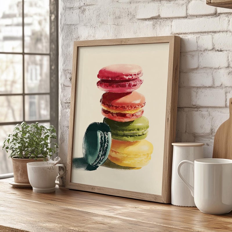 TNESSENTIAL Colorful Macarons Painting Poster or Canvas Print, Minimalist Dessert Poster, French Cookie Print, Cute Kitchen Decor, Sweet Treat Poster - Image 3