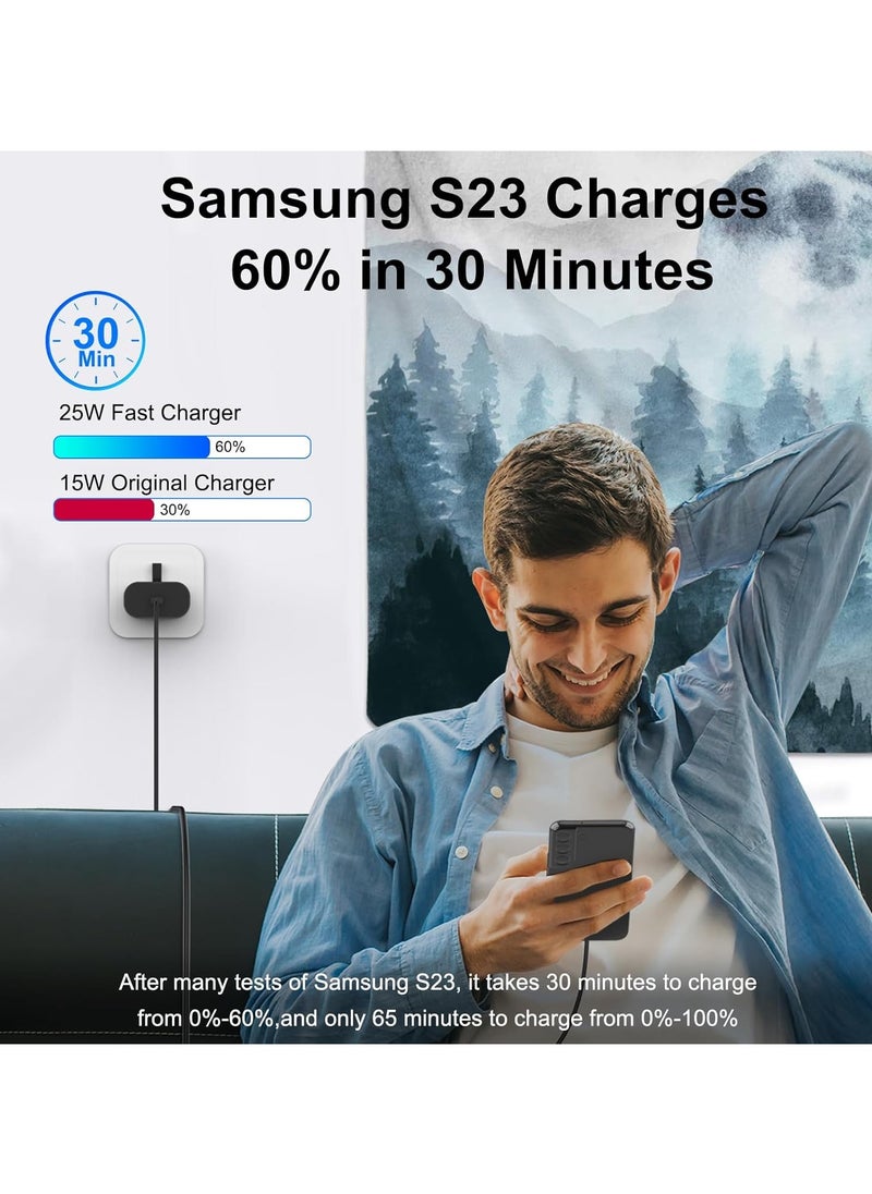 Generic - 25W Charger Type C Fast for Samsung Galaxy S24, S23, S22, S22 Ultra, S22+, S21, S20, A15, A25, A35, A55 5G, A05, A54, A53, A34, A32 TAB,USB C Super Fast Charger Adapter with 1.5m USB C Charging Cable - Image 1