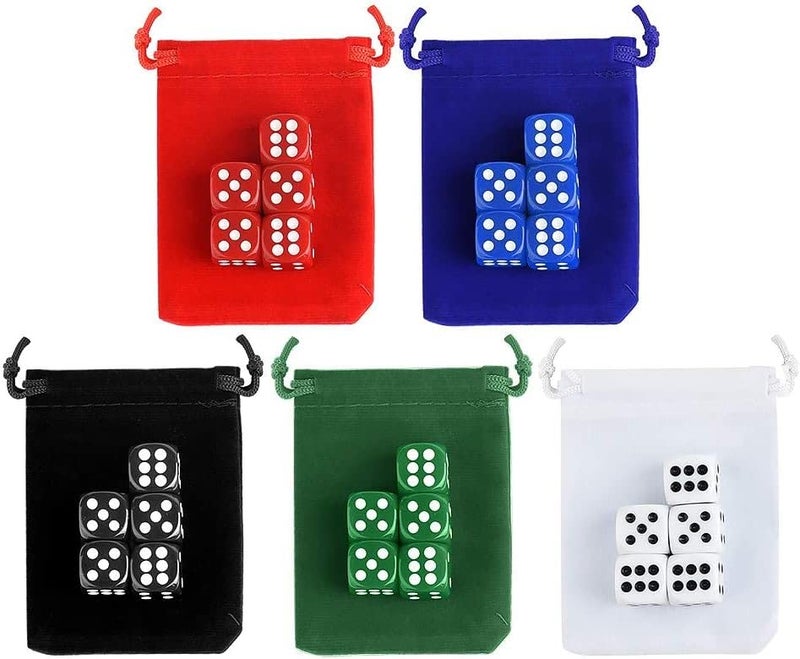 TOSAIHOEA 25 Pieces Dice Set 6 Sided 5 Colours Spot Dice with Bags for Tenzi, Farkle, Yahtzee, Bunco or Teaching Math Dice Games - Image 2