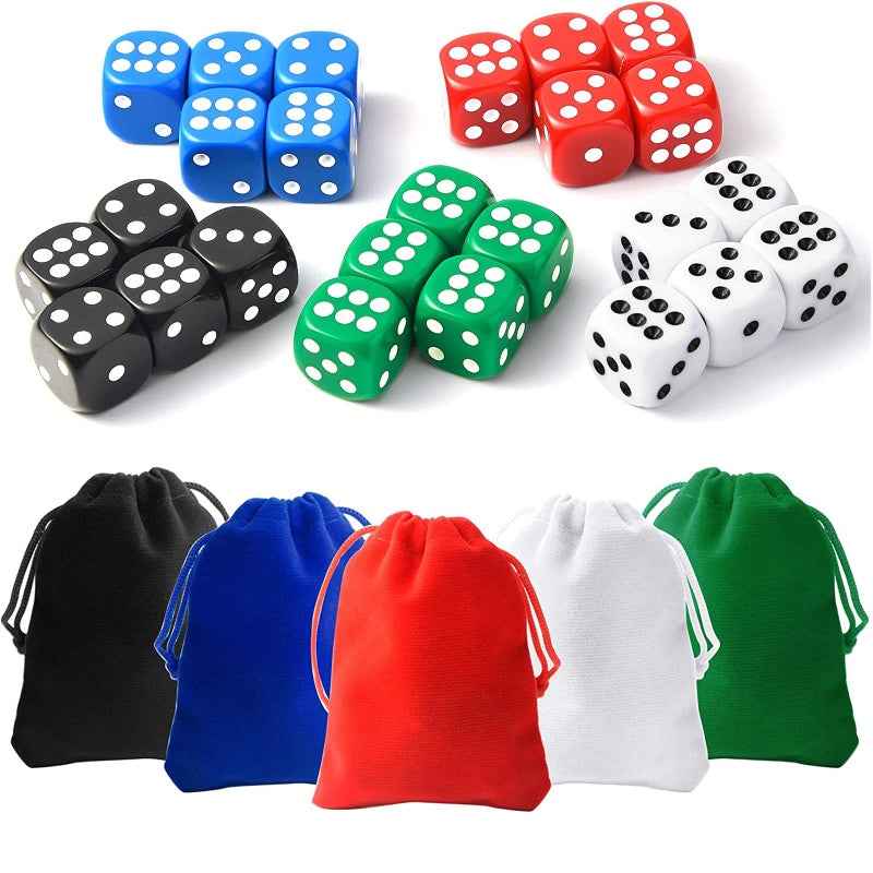 TOSAIHOEA 25 Pieces Dice Set 6 Sided 5 Colours Spot Dice with Bags for Tenzi, Farkle, Yahtzee, Bunco or Teaching Math Dice Games - Image 1