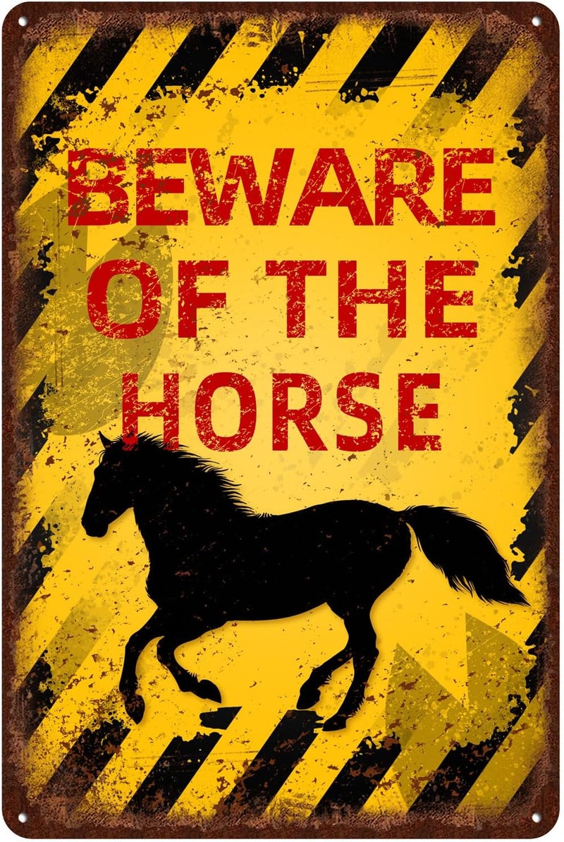 kengtou Vintage Beware of Horse Metal Sign - Image 1