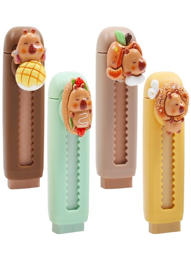 NEPOG Capy Retractable Erasers, 4 Pcs Cute Capy Rubber, Push-Pull Rubber Eraser, Food Capy Design Erasers for Boys Girls Students School Office Supply Stationery - Image 1