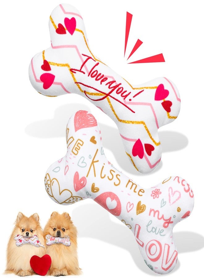Hanaive 2 Pack Valentine Toys for Dogs Plush Squeaky Bone Shaped Funny Dog Toy Birthday Gift for Small Medium Large Sized Dogs(Heart) - Image 1