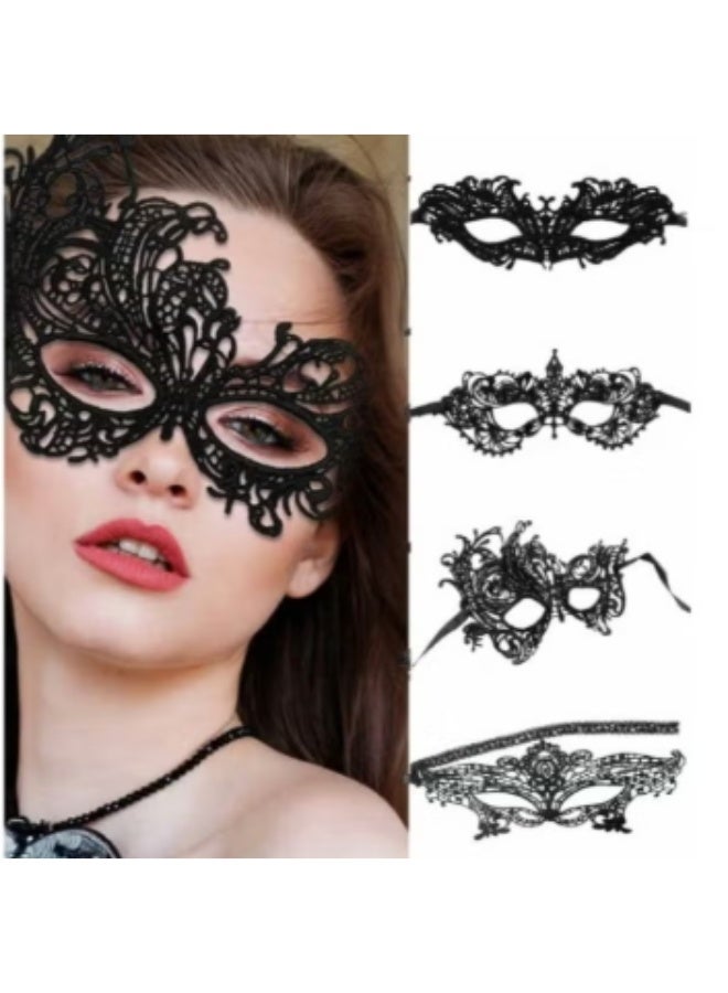 4-Piece Women's Lace Eye Mask Set Mystery Masquerade Masks Venetian Eye Masks Perfect for Carnival Parties & Masquerade Balls Black Style - Image 1