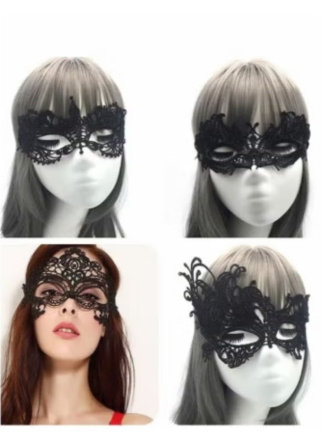 4-Piece Women's Lace Eye Mask Set Mystery Masquerade Masks Venetian Eye Masks Perfect for Carnival Parties & Masquerade Balls Black Style - Image 2