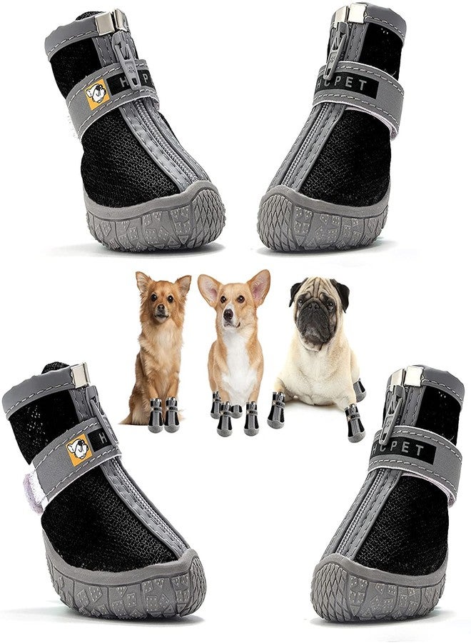 PETANGEL Dog Boots for Hardwood Floors | Pack of 4pcs Breathable Dog Shoes with Anti-Slip Rugged Sole |Dog Hiking Boots with Reflective & Adjustable Strap Zipper Closure for Small/Medium Dogs - Image 1