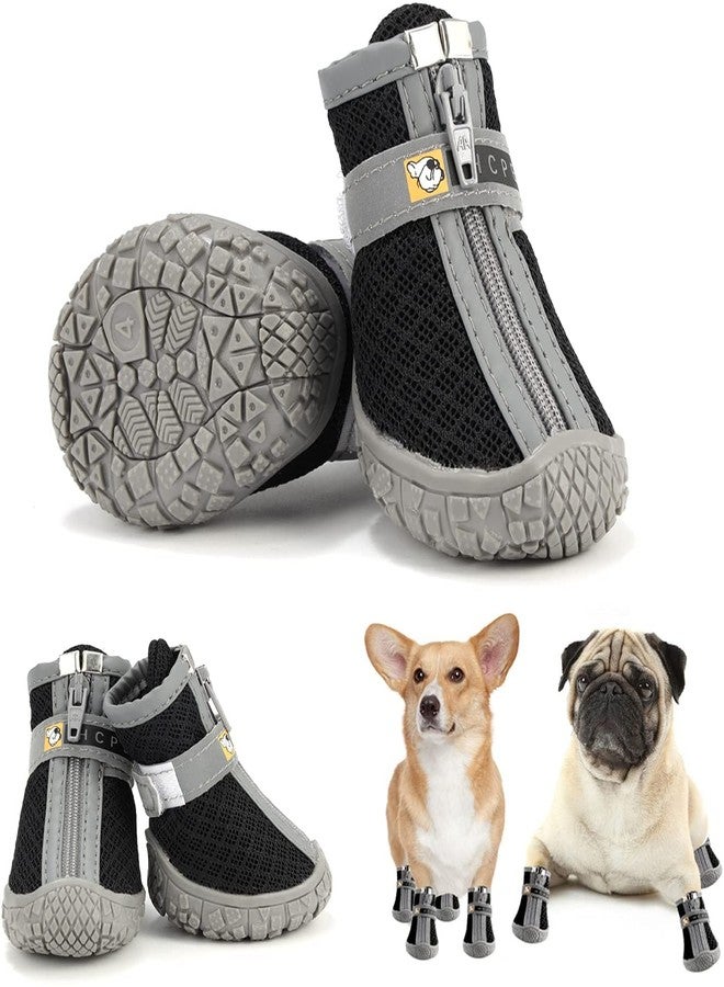 PETANGEL Dog Boots for Hardwood Floors | Pack of 4pcs Breathable Dog Shoes with Anti-Slip Rugged Sole |Dog Hiking Boots with Reflective & Adjustable Strap Zipper Closure for Small/Medium Dogs - Image 2