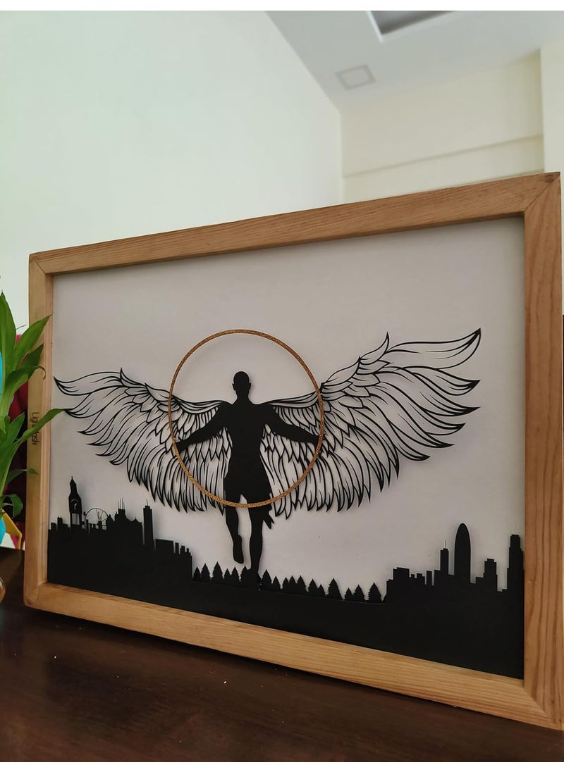LightMask - Beyond Imagination Wing Man Nirvana LED Photo Frame 116x156 Inch Light Art Decor Illuminated Light Up Artwork LED Night Light Painting Handmade Shadow Box Frame Decoration LED Wall Art Spiritual Gift Lamp  - Image 3