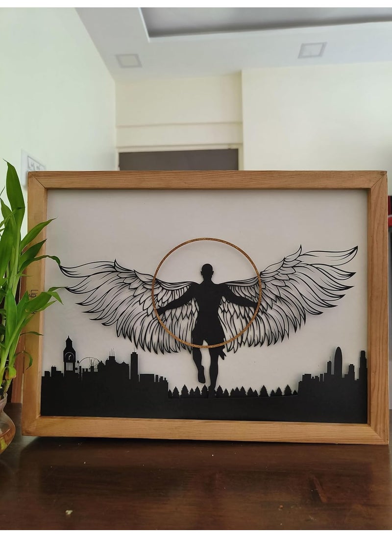 LightMask - Beyond Imagination Wing Man Nirvana LED Photo Frame 116x156 Inch Light Art Decor Illuminated Light Up Artwork LED Night Light Painting Handmade Shadow Box Frame Decoration LED Wall Art Spiritual Gift Lamp  - Image 2