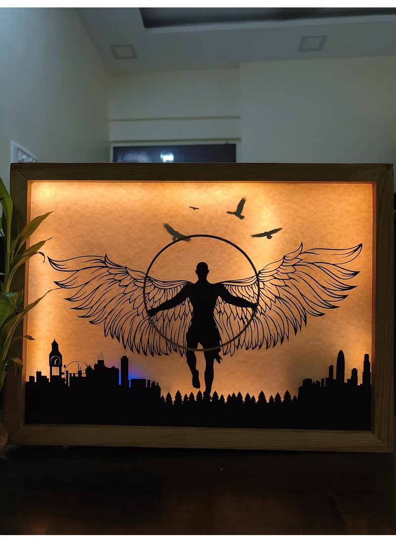 LightMask - Beyond Imagination Wing Man Nirvana LED Photo Frame 116x156 Inch Light Art Decor Illuminated Light Up Artwork LED Night Light Painting Handmade Shadow Box Frame Decoration LED Wall Art Spiritual Gift Lamp  - Image 1