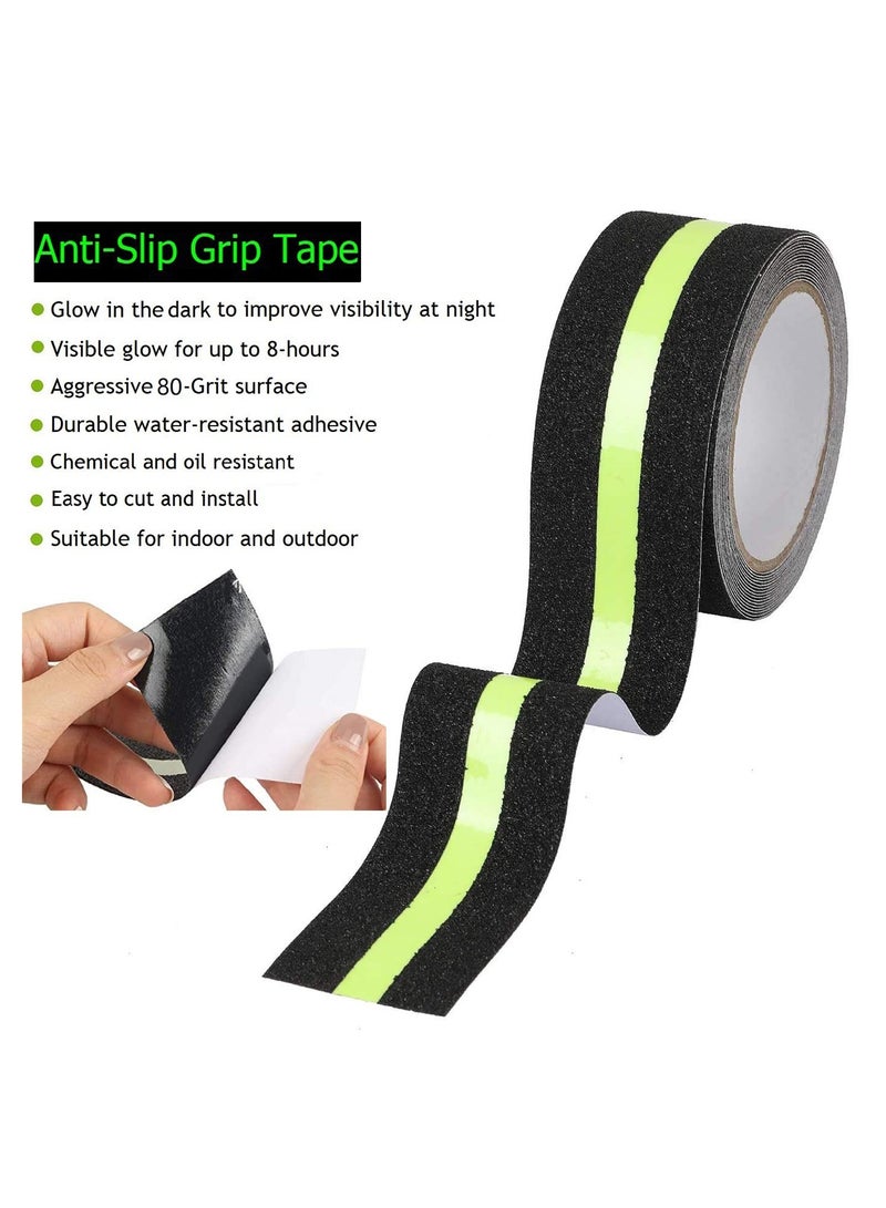 سونسر شريط عاكس، شريط مانع للانزلاق يتوهج في الظلام، شريط لاصق مانع للانزلاق، شريط عالي الجر 50 مم × 5 م لوضع علامات على الأرضية، دورة - Image 2