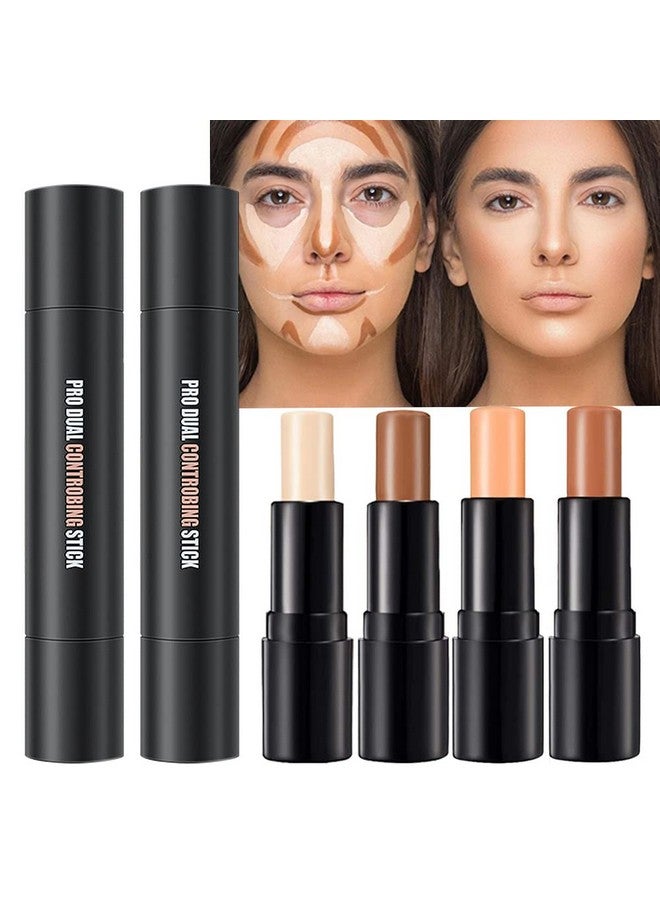 KARNAR 4 Colors Cream Contour Sticks Makeup Kit, Primer Face Highlighter Contouring For Beginners, Highlight And Contour Kit, Cream Concealer Makeup Blur Stick, Primer Face Corrector 1#,3# - Image 1