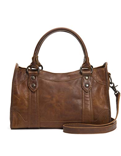 Frye Melissa Zip Satchel Leather Handbag with Adjustable Shoulder Strap & Top Handle, Dark Brown - Image 1