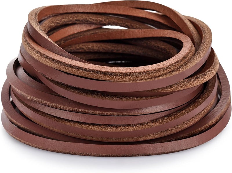 TeeLiy 3MM Flat Genuine Leather Cord - Natural Leather Lacing - Strip Cord Braiding String for Jewelry Making Shoe Lace Braided Bracelets Necklaces Handbags Knife Sheaths Cherokee Brown/Tan (5Yards) - Image 1