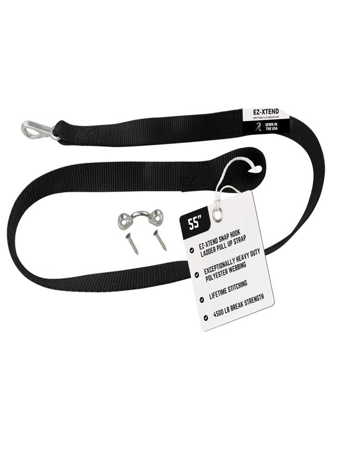 EZ-Xtend Pontoon Ladder Pull Up Strap Using Snap Hook System - Made with Heavy Duty 4500 LB Breaking Strength 1" Black Polyester Webbing, Stainless Steel Snap Hook, and Lifetime Thread - Image 1