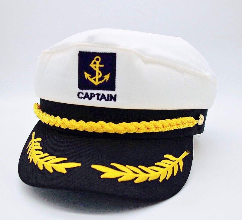 mebber Captain Yacht Hat with Adjustable Snapback & Gold Embroidery Anchor Skippers Cap for Club Pub Party Costume Accessory (White) - Image 1