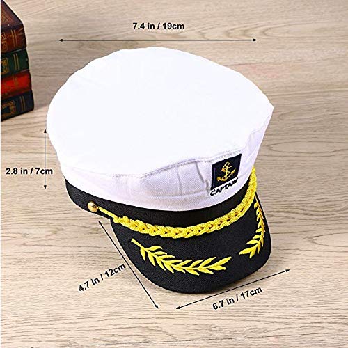 mebber Captain Yacht Hat with Adjustable Snapback & Gold Embroidery Anchor Skippers Cap for Club Pub Party Costume Accessory (White) - Image 2