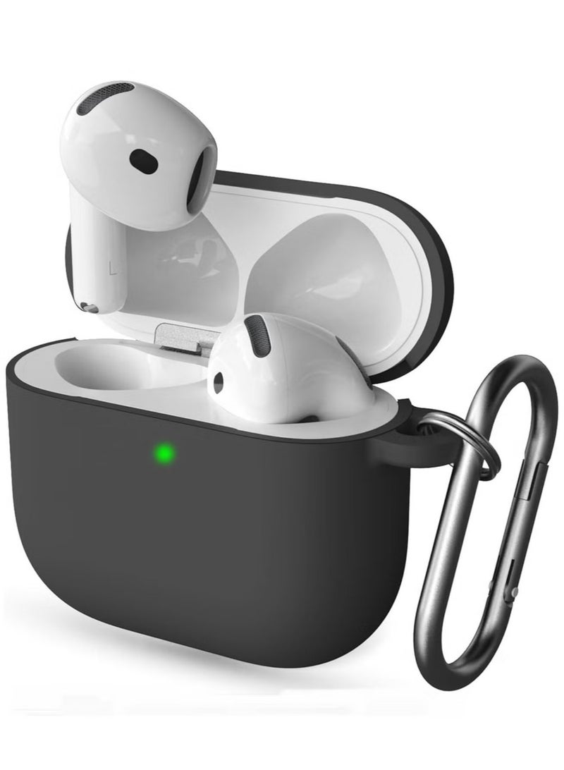 Compatible AirPods 4 Case Cover – Protective Silicone Skin with Keychain for Apple AirPods 4th Gen (2024), Front LED Visible, Black - Image 1