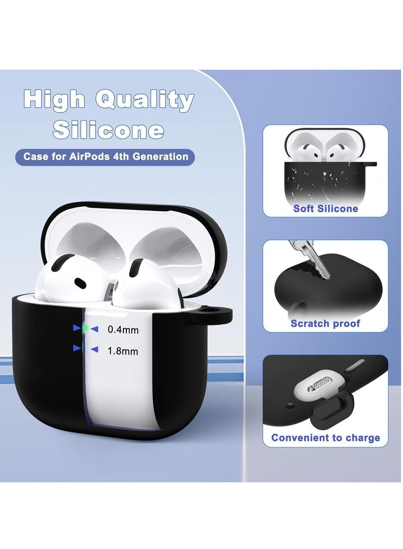 Compatible AirPods 4 Case Cover – Protective Silicone Skin with Keychain for Apple AirPods 4th Gen (2024), Front LED Visible, Black - Image 2