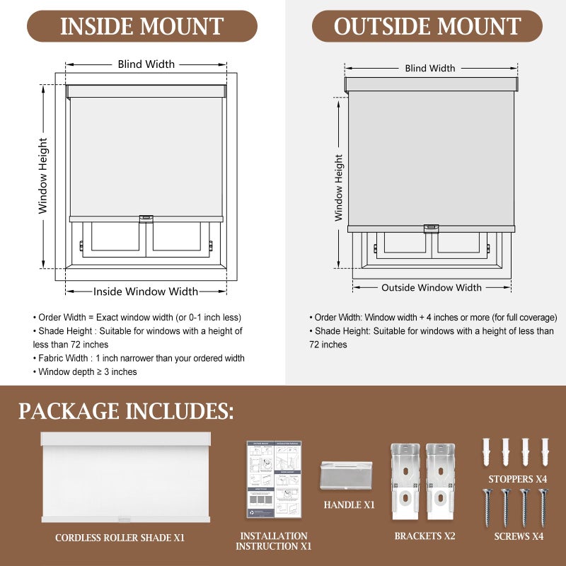 AOSKY Blackout Roller Shades Cordless Blinds for Windows, Free-Stop Shades with Valance, Thermal Insulated Fabric, UV Protection, Blinds for Home and Office (20" W x 72" H, Linen White) - Image 3