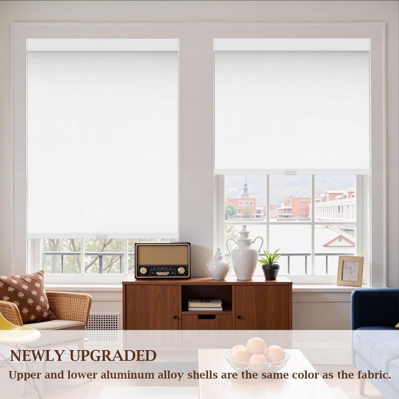 AOSKY Blackout Roller Shades Cordless Blinds for Windows, Free-Stop Shades with Valance, Thermal Insulated Fabric, UV Protection, Blinds for Home and Office (20" W x 72" H, Linen White) - Image 2
