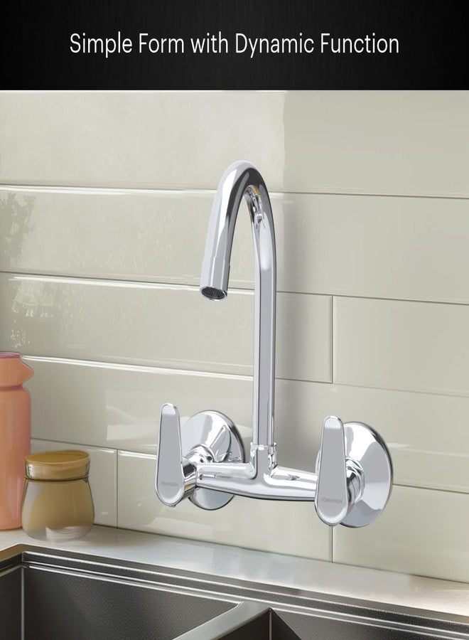 Johnson Bathrooms خلاط حوض جونسون سيجا مثبت على الحائط مع قاعدة دوارة | تصميم أنيق وعصري | مزود بشفتين جداريتين، وقاعدتين لتوصيل مدخل المياه | صنبور للمطابخ الحديثة | يوفر الماء الساخن والبارد | ضمان لمدة 10 سنوات - Image 4