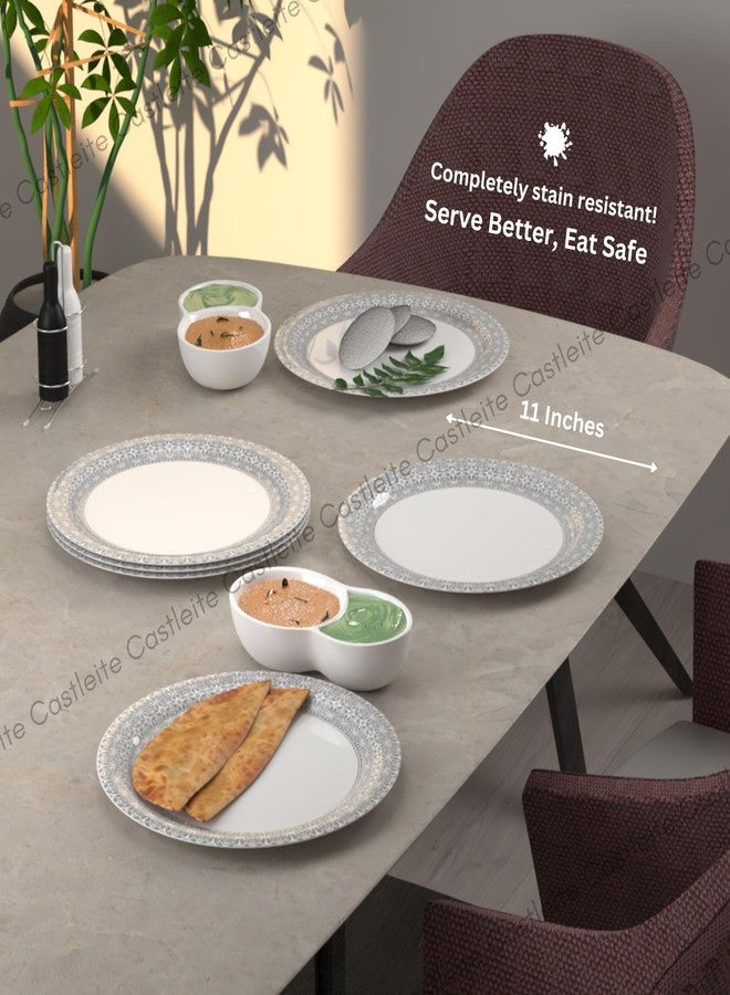 Castleite Piccolo Melamine Plates Set of 6 - Break Resistant, Round Designer Plate for Eating or Serving in Home, Kitchen Use or Cafe, Stainless (Ivory Bloom, Dinner Plate 6 Pcs) - Image 4