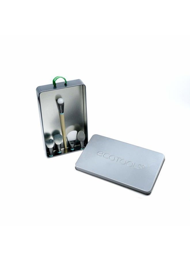 Ecotools Wake Up + Glow Interchangeables Makeup Brush Set with Case, With Beauty Blender Makeup Sponge, Silicone Applicator Face Mask Brush, Eye Roller Depuffer (Set of 6) - Image 4