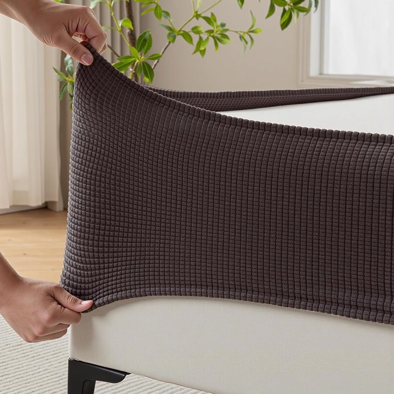 MIYE Jacquard Fabric Box Spring Cover,Super Stretchy Wrap Around 4 Sides Elastic Bed Skirt,Wrinkle & Fading Resistant,Washable & Easy Fit. (Brown, Queen) - Image 1