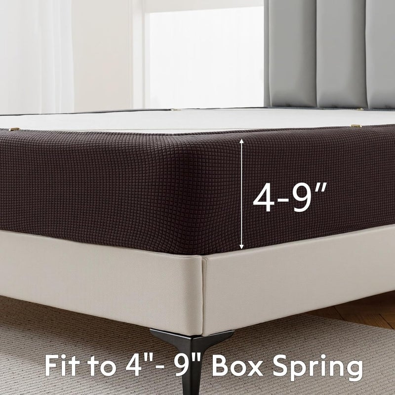 MIYE Jacquard Fabric Box Spring Cover,Super Stretchy Wrap Around 4 Sides Elastic Bed Skirt,Wrinkle & Fading Resistant,Washable & Easy Fit. (Brown, Queen) - Image 2