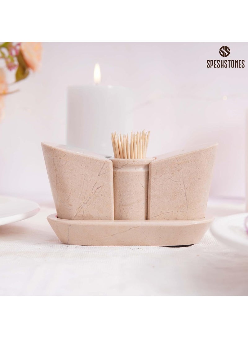 SPESHSTONES Marble Salt and Pepper Shakers Set With Tray 2.5 Inch Verona Stone Flaky Salt Cellar for Kitchen Table Decor Modern Spice Jars, Sugar Bowl and Seasoning Storage Containers  - Image 2