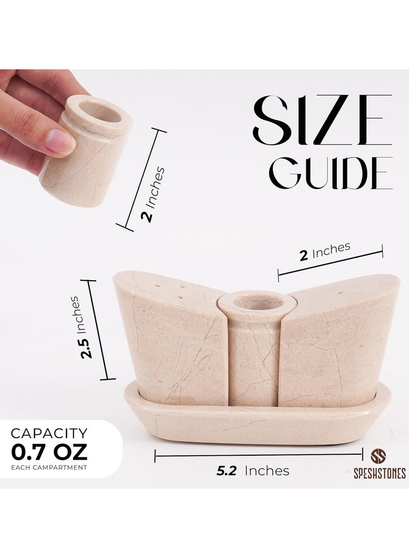 SPESHSTONES Marble Salt and Pepper Shakers Set With Tray 2.5 Inch Verona Stone Flaky Salt Cellar for Kitchen Table Decor Modern Spice Jars, Sugar Bowl and Seasoning Storage Containers  - Image 3