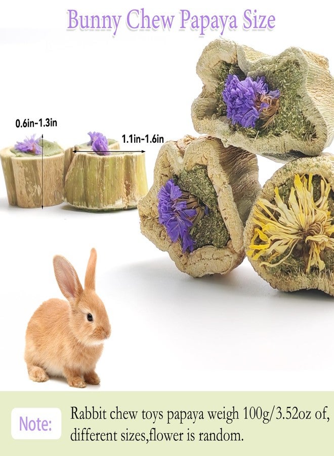 MUYG Natural Rabbit Chew Toys,Papaya Wood Sticks Organic Rabbit Treats with Timothy Hay Cakes and Dried Flower Rabbit Enrichment Toys for Guinea Pig Teeth Grinding (3.52 OZ / 100g) - Image 3