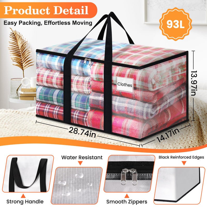 EpicTotes Extra Large Heavy Duty Moving Bags, Storage Bags with Strong Zippers & Handles, Packing Bags for Moving Essentials, Ideal Storage Tote for Home, Dorm & Storage Solutions, 93L, 8 Packs, Clear - Image 3