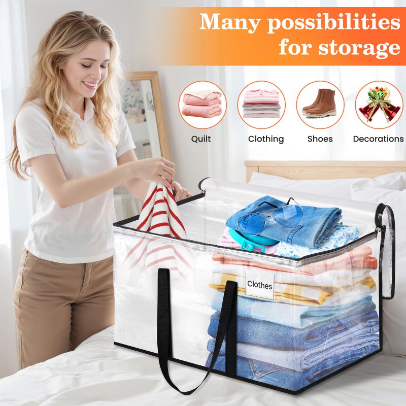 EpicTotes Extra Large Heavy Duty Moving Bags, Storage Bags with Strong Zippers & Handles, Packing Bags for Moving Essentials, Ideal Storage Tote for Home, Dorm & Storage Solutions, 93L, 8 Packs, Clear - Image 5