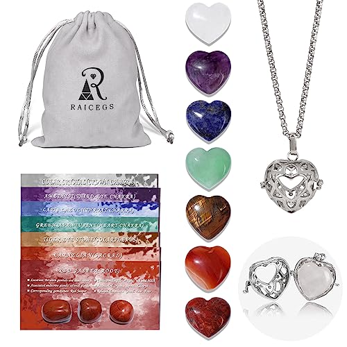 Raicegs Heart Shaped Crystals and Healing Stones 7 Chakra Crystal Necklace 0.8 inch Heart Gemstones Natural Stones Necklaces for Women Spiritual Gift for Women Teen Gir - Image 1