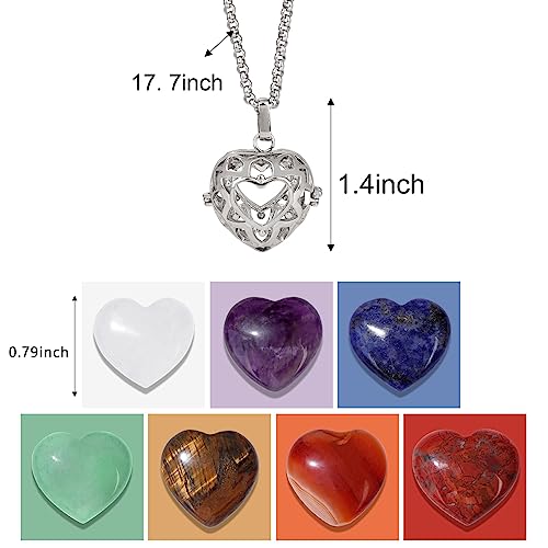 Raicegs Heart Shaped Crystals and Healing Stones 7 Chakra Crystal Necklace 0.8 inch Heart Gemstones Natural Stones Necklaces for Women Spiritual Gift for Women Teen Gir - Image 2