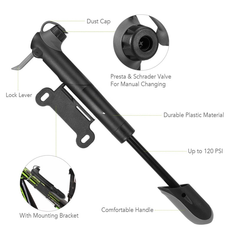 Giyo Mini Bike Pump: 120 PSI High Pressure, Sturdy Plastic And Metal Construction - Valve Compatible With Presta And Schrader, Complete Repair Kit For Road Cycling Emergency - Image 5